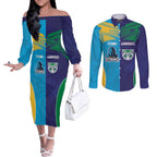 Custom Warriors-Titans Couples Matching Off The Shoulder Long Sleeve Dress and Long Sleeve Button Shirt Together Sporty Style