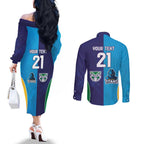 Custom Warriors-Titans Couples Matching Off The Shoulder Long Sleeve Dress and Long Sleeve Button Shirt Together Sporty Style