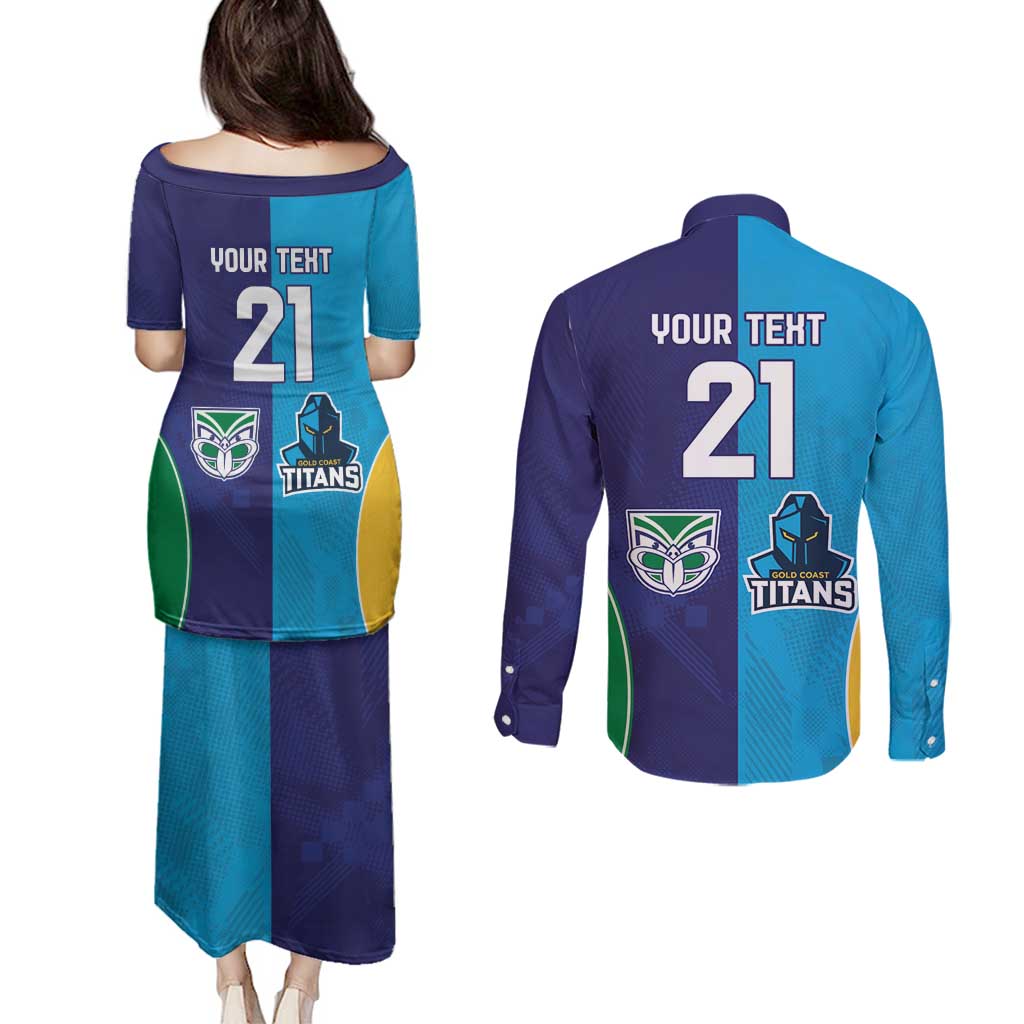 Custom Warriors-Titans Couples Matching Puletasi and Long Sleeve Button Shirt Together Sporty Style