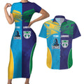 Custom Warriors-Titans Couples Matching Short Sleeve Bodycon Dress and Hawaiian Shirt Together Sporty Style
