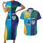 Custom Warriors-Titans Couples Matching Short Sleeve Bodycon Dress and Hawaiian Shirt Together Sporty Style