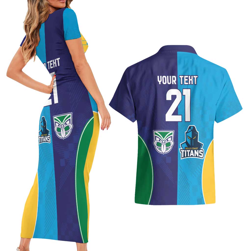 Custom Warriors-Titans Couples Matching Short Sleeve Bodycon Dress and Hawaiian Shirt Together Sporty Style