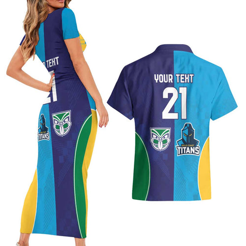 Custom Warriors-Titans Couples Matching Short Sleeve Bodycon Dress and Hawaiian Shirt Together Sporty Style