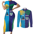 Custom Warriors-Titans Couples Matching Short Sleeve Bodycon Dress and Long Sleeve Button Shirt Together Sporty Style