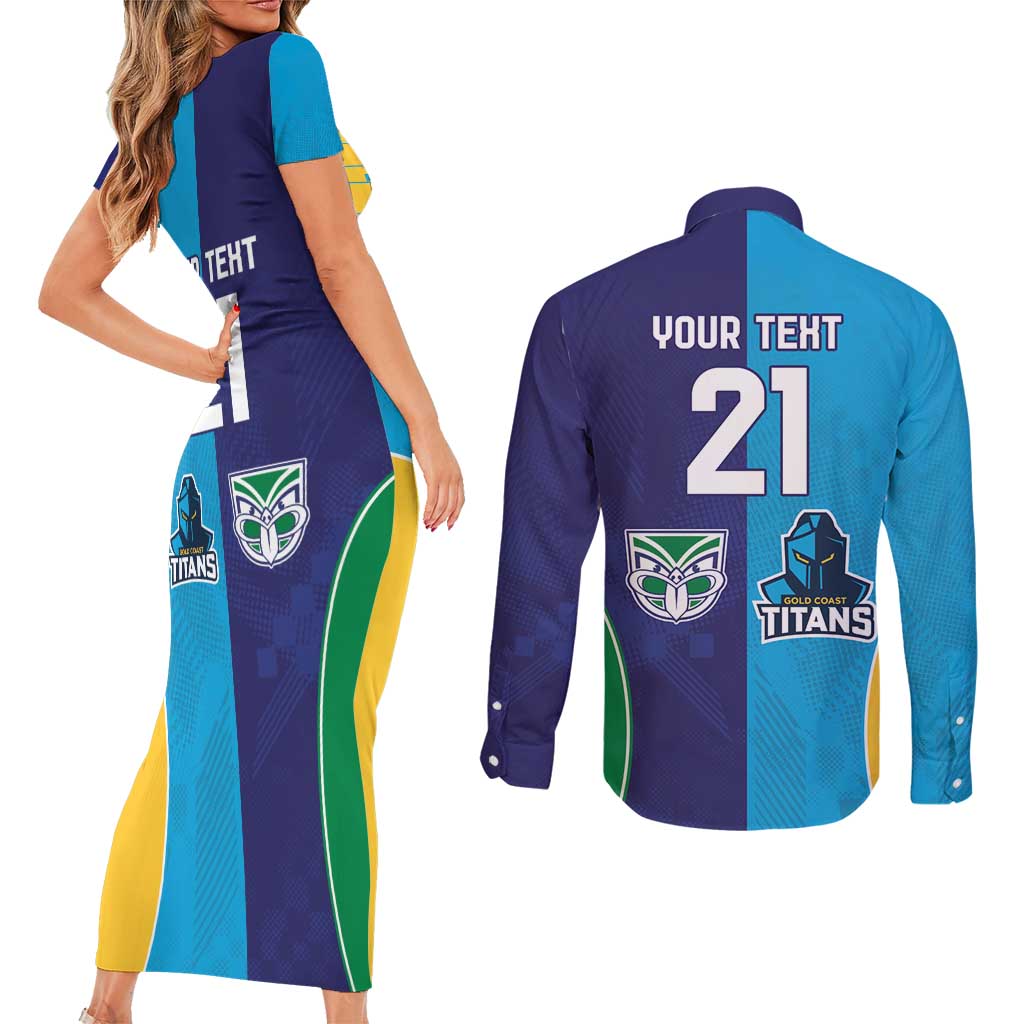 Custom Warriors-Titans Couples Matching Short Sleeve Bodycon Dress and Long Sleeve Button Shirt Together Sporty Style