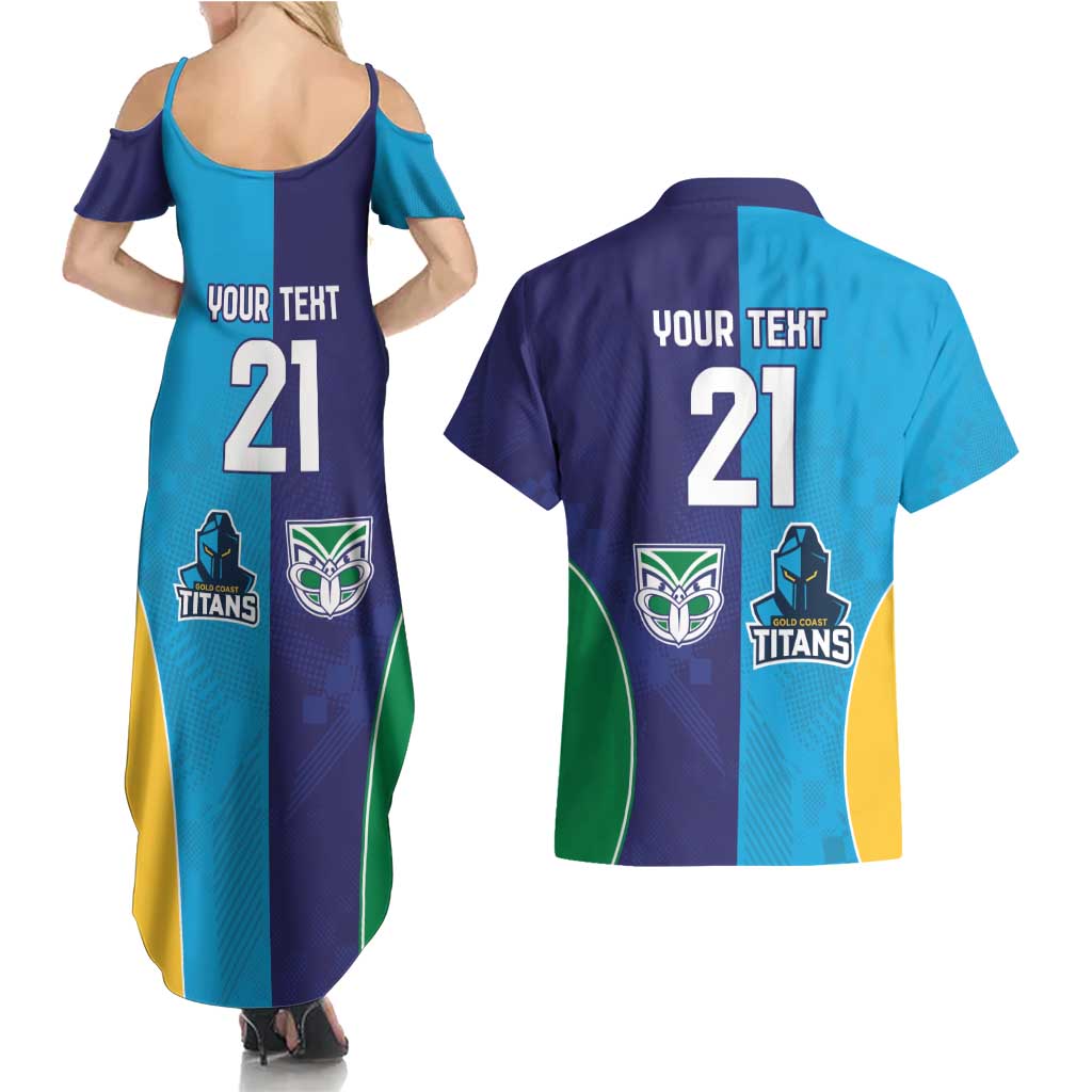 Custom Warriors-Titans Couples Matching Summer Maxi Dress and Hawaiian Shirt Together Sporty Style