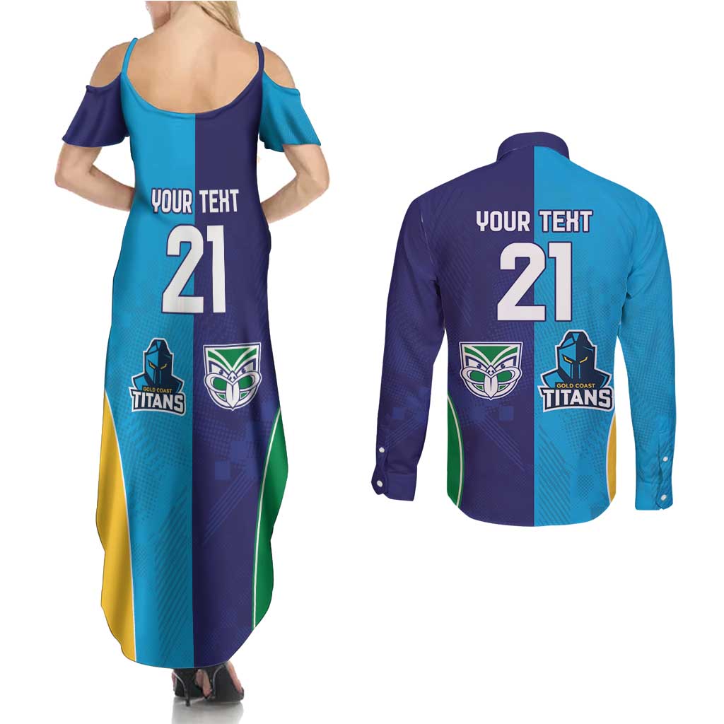 Custom Warriors-Titans Couples Matching Summer Maxi Dress and Long Sleeve Button Shirt Together Sporty Style