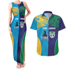Custom Warriors-Titans Couples Matching Tank Maxi Dress and Hawaiian Shirt Together Sporty Style