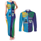 Custom Warriors-Titans Couples Matching Tank Maxi Dress and Long Sleeve Button Shirt Together Sporty Style