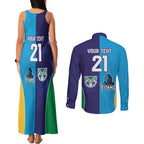 Custom Warriors-Titans Couples Matching Tank Maxi Dress and Long Sleeve Button Shirt Together Sporty Style