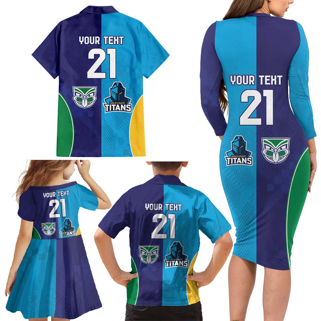 Custom Warriors-Titans Family Matching Long Sleeve Bodycon Dress and Hawaiian Shirt Together Sporty Style