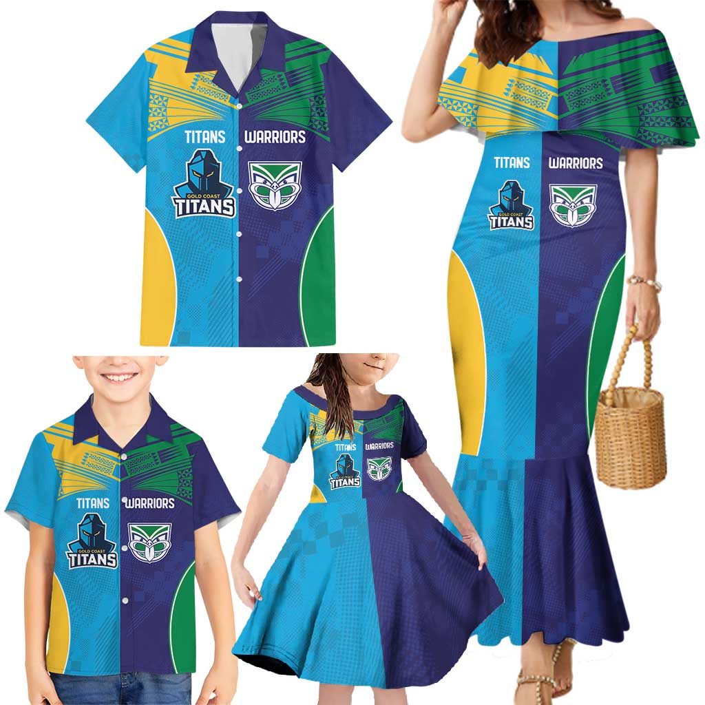 Custom Warriors-Titans Family Matching Mermaid Dress and Hawaiian Shirt Together Sporty Style