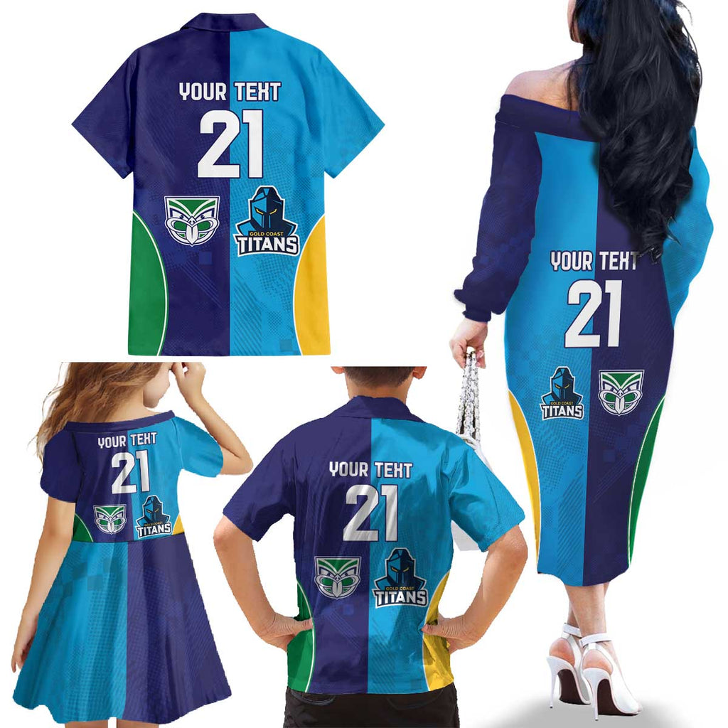Custom Warriors-Titans Family Matching Off The Shoulder Long Sleeve Dress and Hawaiian Shirt Together Sporty Style