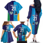 Custom Warriors-Titans Family Matching Off The Shoulder Long Sleeve Dress and Hawaiian Shirt Together Sporty Style