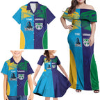 Custom Warriors-Titans Family Matching Off Shoulder Maxi Dress and Hawaiian Shirt Together Sporty Style