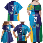 Custom Warriors-Titans Family Matching Off Shoulder Maxi Dress and Hawaiian Shirt Together Sporty Style