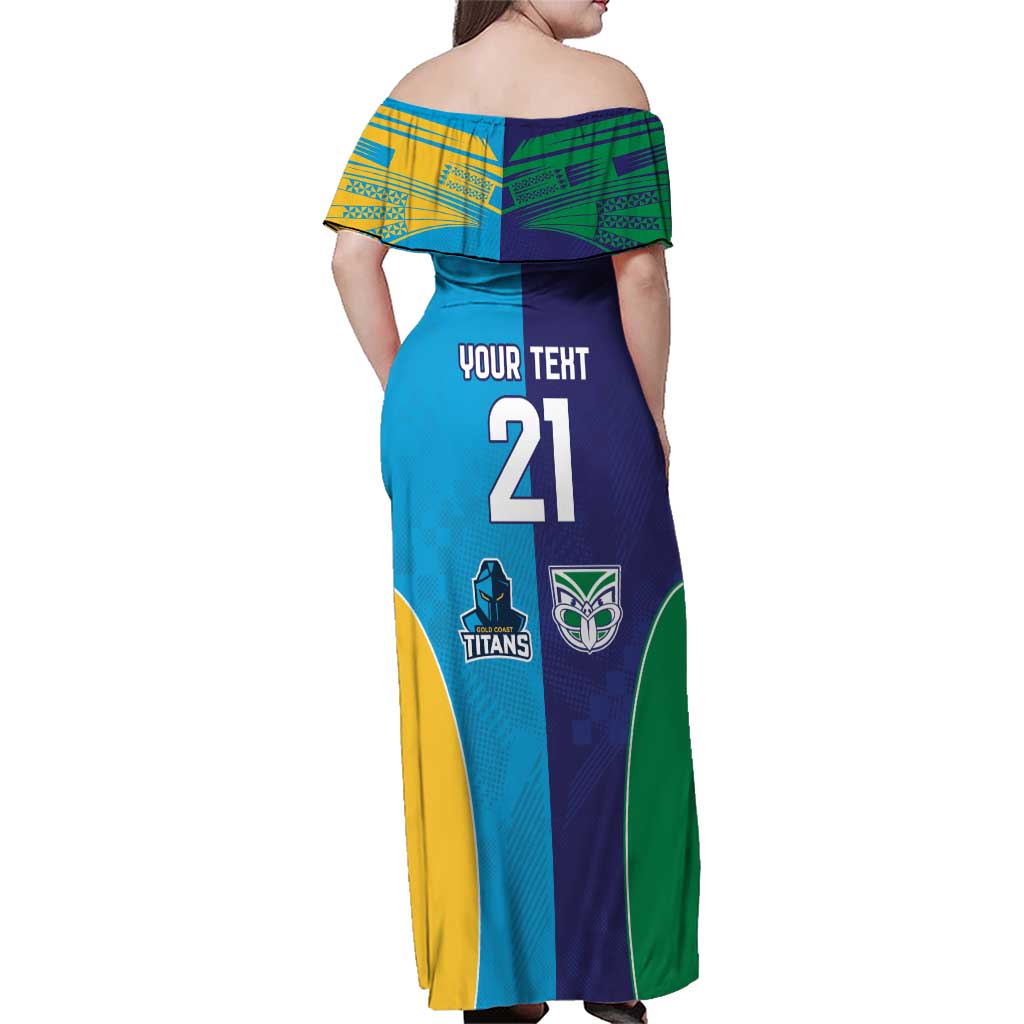 Custom Warriors-Titans Family Matching Off Shoulder Maxi Dress and Hawaiian Shirt Together Sporty Style