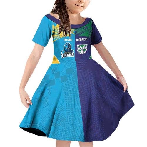 Custom Warriors-Titans Family Matching Off Shoulder Short Dress and Hawaiian Shirt Together Sporty Style