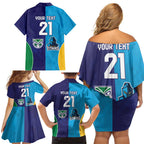 Custom Warriors-Titans Family Matching Off Shoulder Short Dress and Hawaiian Shirt Together Sporty Style