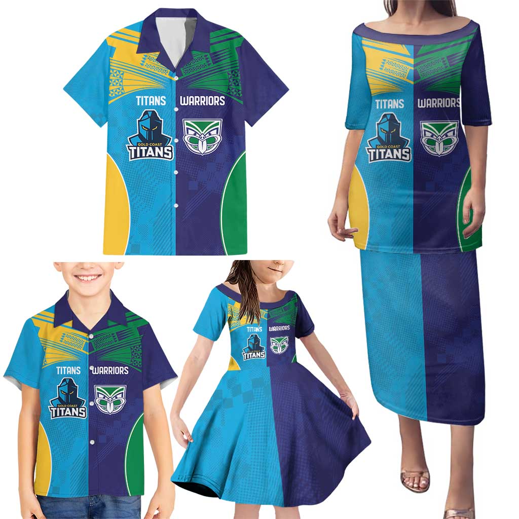 Custom Warriors-Titans Family Matching Puletasi and Hawaiian Shirt Together Sporty Style