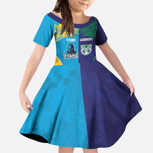 Custom Warriors-Titans Family Matching Puletasi and Hawaiian Shirt Together Sporty Style