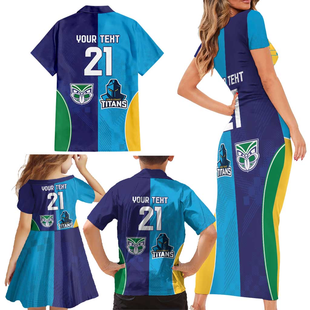 Custom Warriors-Titans Family Matching Short Sleeve Bodycon Dress and Hawaiian Shirt Together Sporty Style
