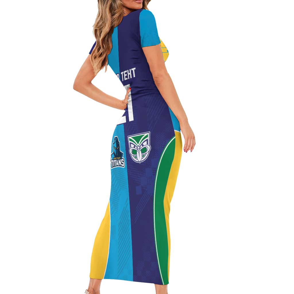 Custom Warriors-Titans Family Matching Short Sleeve Bodycon Dress and Hawaiian Shirt Together Sporty Style