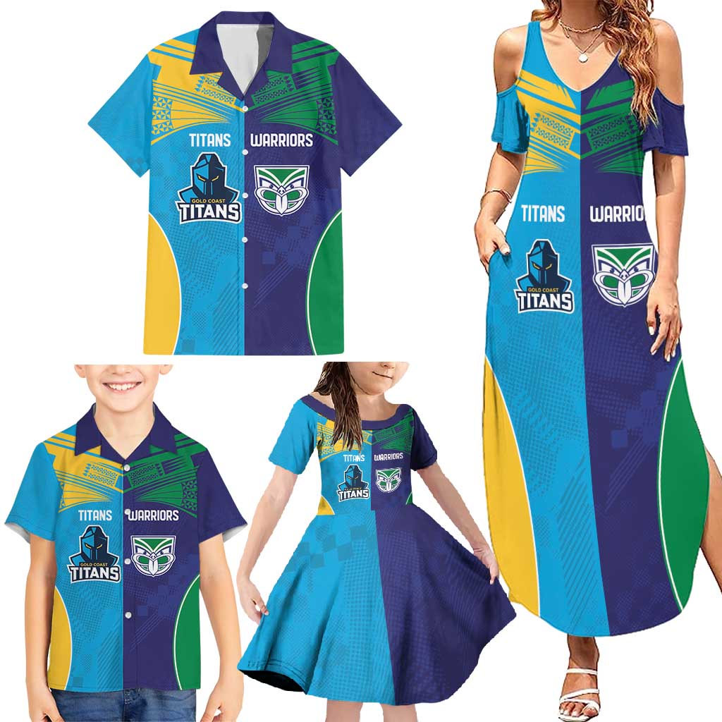 Custom Warriors-Titans Family Matching Summer Maxi Dress and Hawaiian Shirt Together Sporty Style