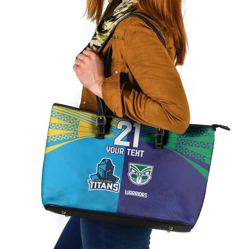 Custom Warriors-Titans Leather Tote Bag Together Sporty Style