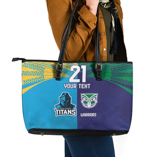 Custom Warriors-Titans Leather Tote Bag Together Sporty Style