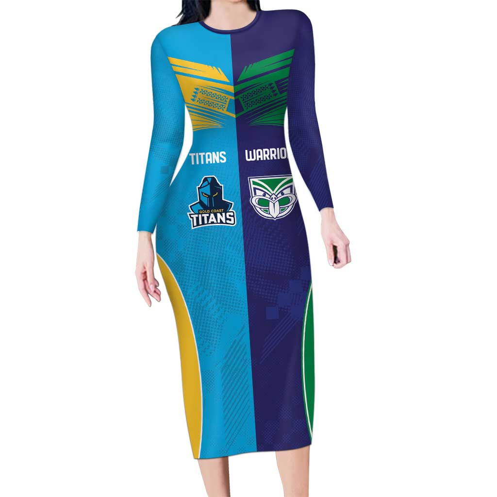 Custom Warriors-Titans Long Sleeve Bodycon Dress Together Sporty Style