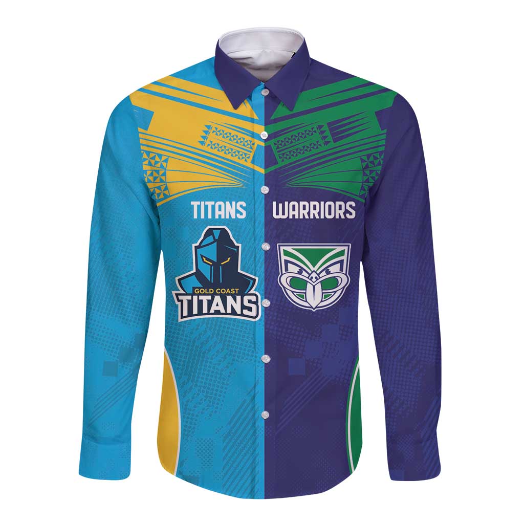 Custom Warriors-Titans Long Sleeve Button Shirt Together Sporty Style