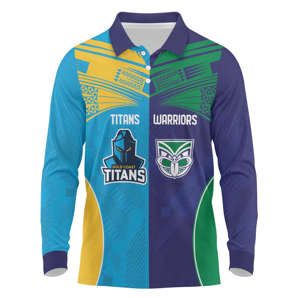 Custom Warriors-Titans Long Sleeve Polo Shirt Together Sporty Style