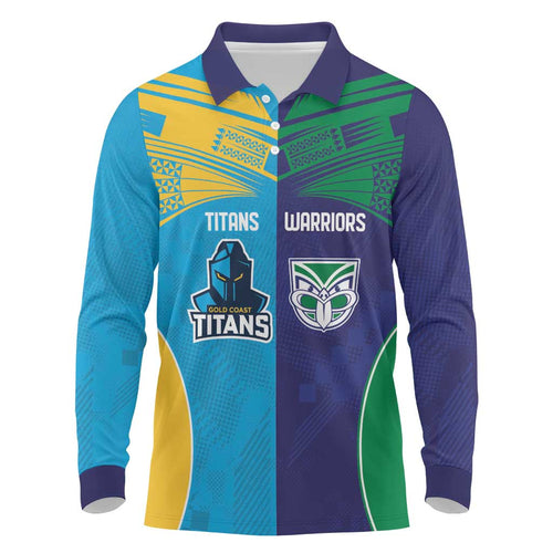 Custom Warriors-Titans Long Sleeve Polo Shirt Together Sporty Style