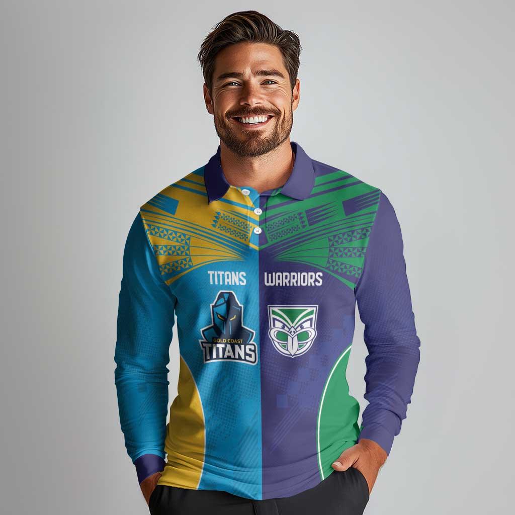 Custom Warriors-Titans Long Sleeve Polo Shirt Together Sporty Style