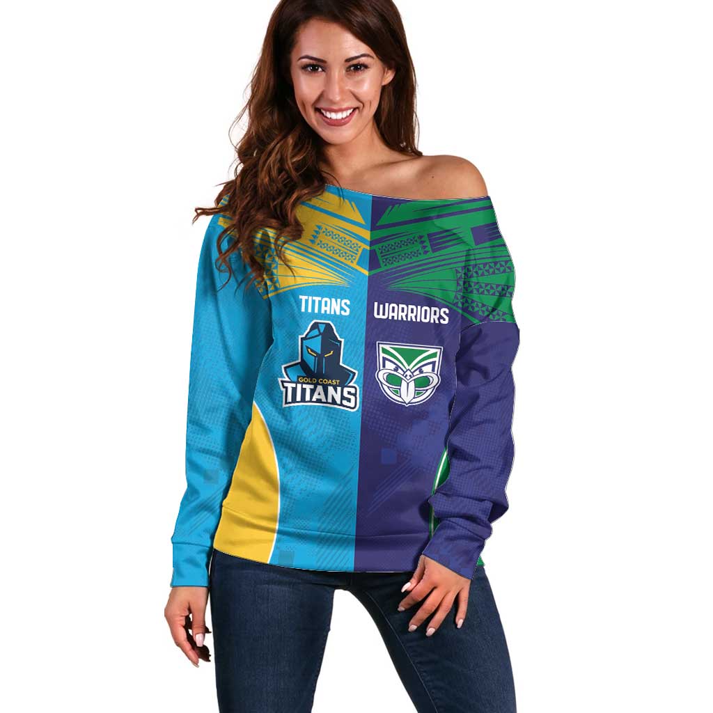 Custom Warriors-Titans Off Shoulder Sweater Together Sporty Style