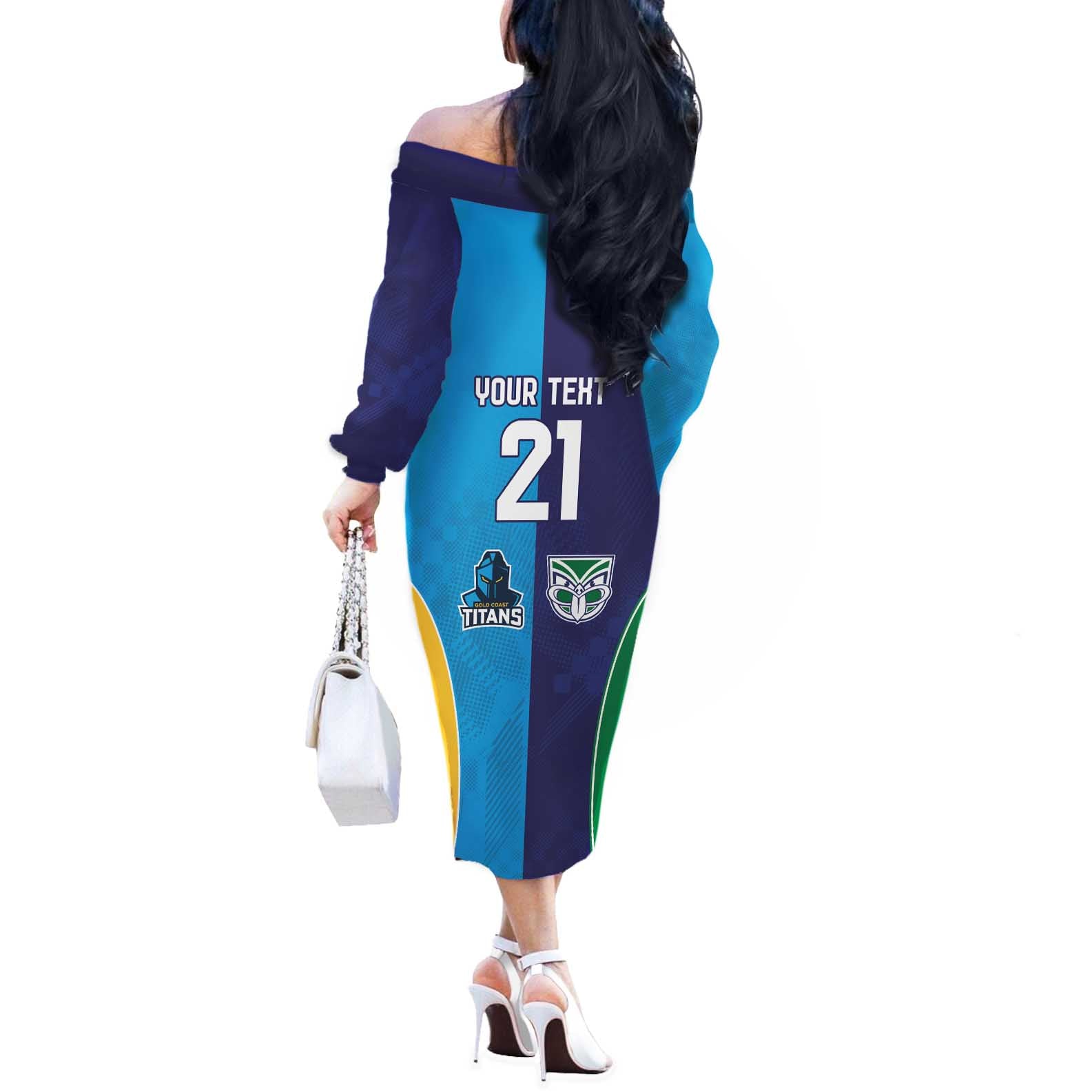Custom Warriors-Titans Off The Shoulder Long Sleeve Dress Together Sporty Style