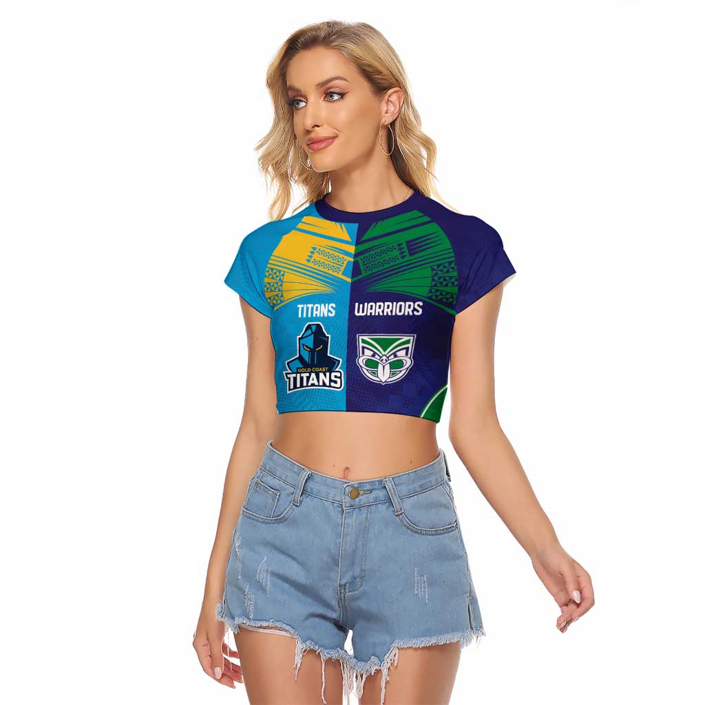Custom Warriors-Titans Raglan Cropped T Shirt Together Sporty Style