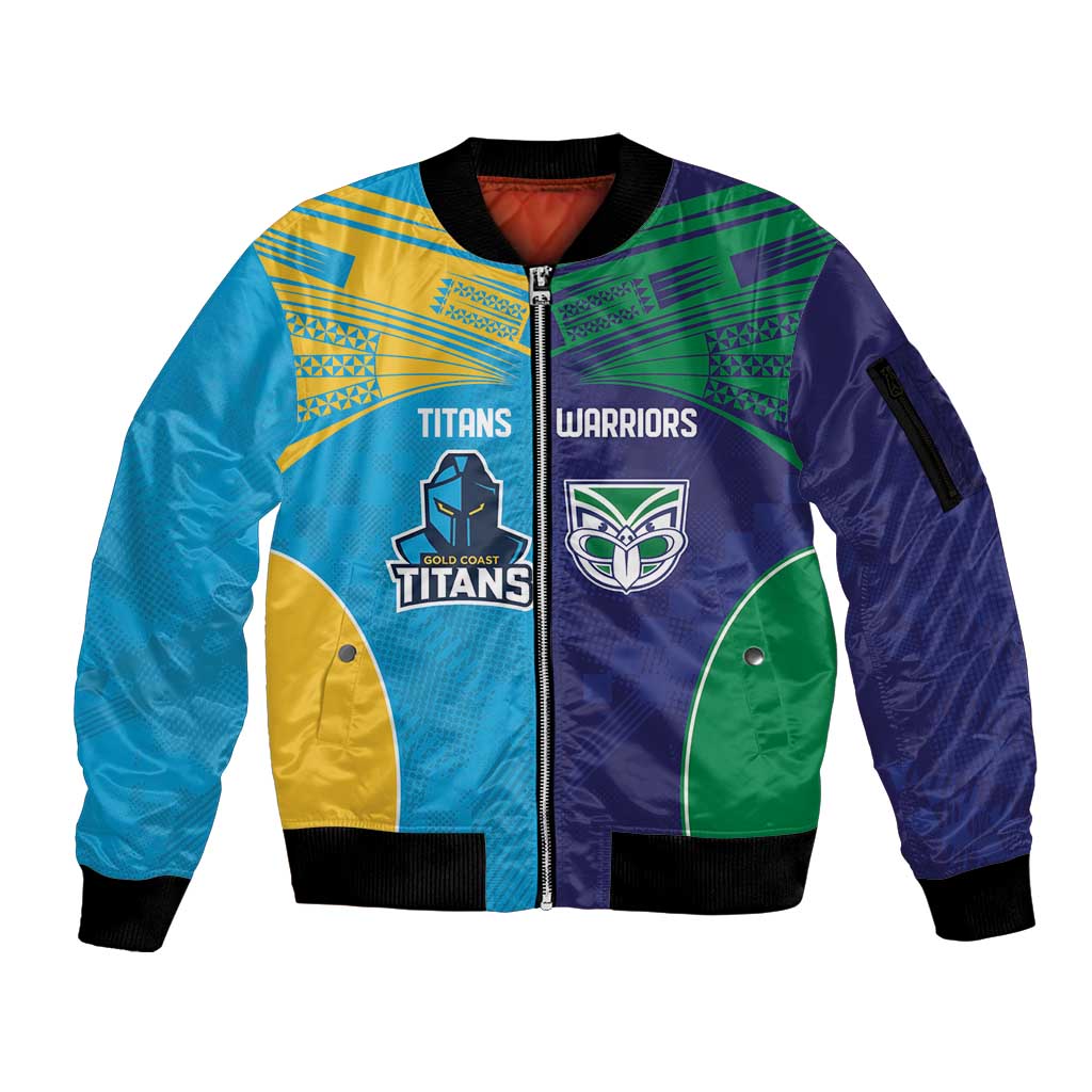 Custom Warriors-Titans Sleeve Zip Bomber Jacket Together Sporty Style