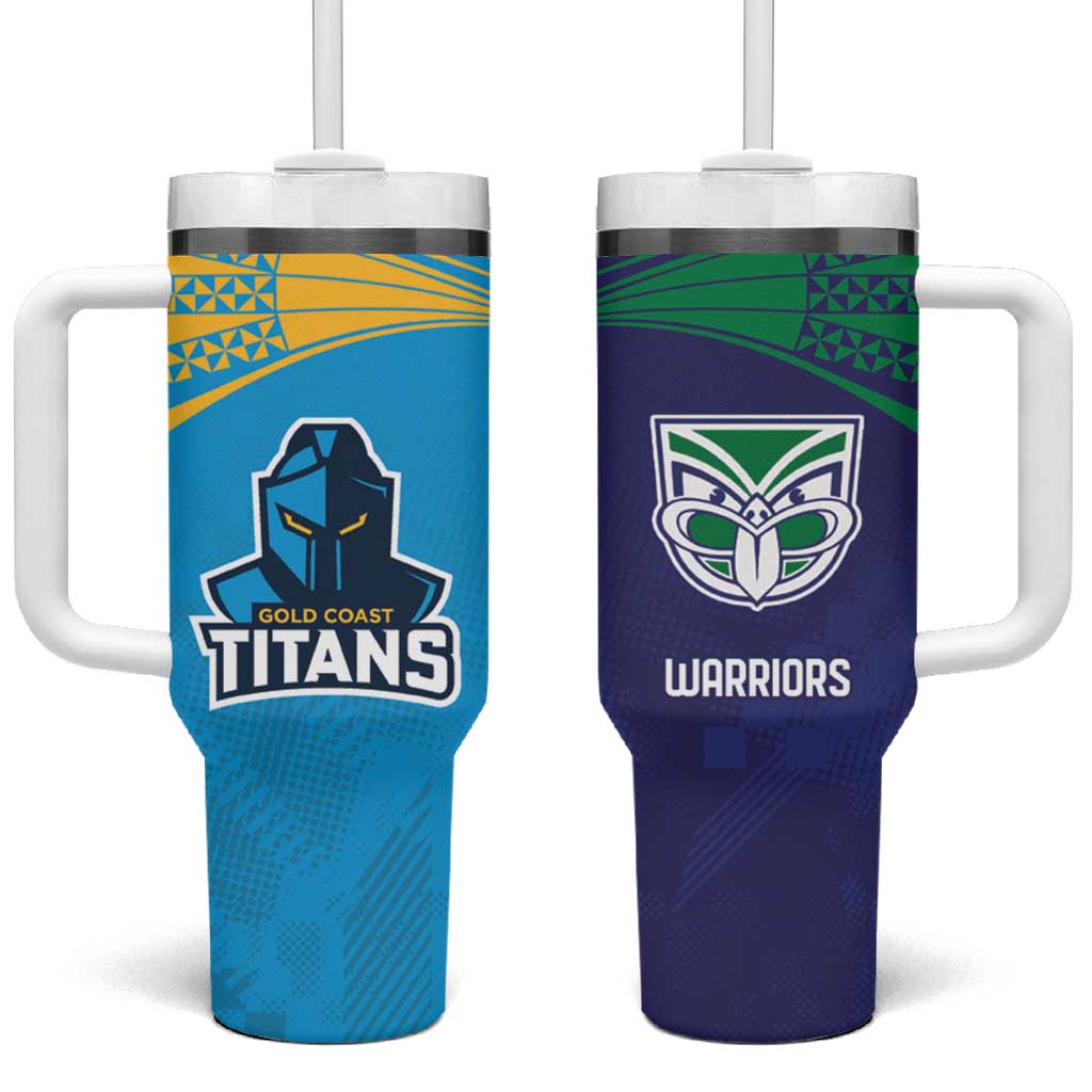 Custom Warriors-Titans Tumbler With Handle Together Sporty Style
