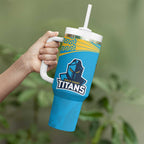 Custom Warriors-Titans Tumbler With Handle Together Sporty Style
