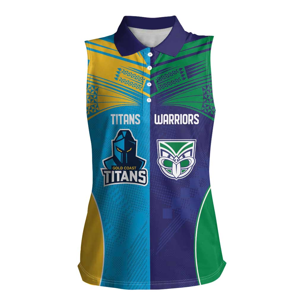 Custom Warriors-Titans Women Sleeveless Polo Shirt Together Sporty Style