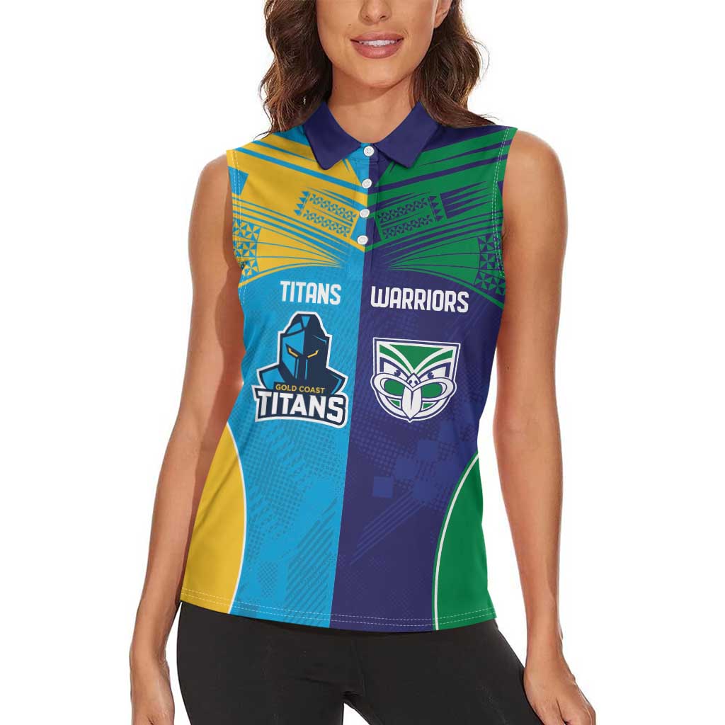 Custom Warriors-Titans Women Sleeveless Polo Shirt Together Sporty Style