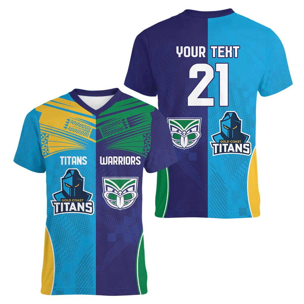 Custom Warriors-Titans Women V-Neck T-Shirt Together Sporty Style