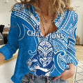 (Custom Text And Number) Blues Super Rugby Women Casual Shirt Kahurangi Go Champions 2023 LT9