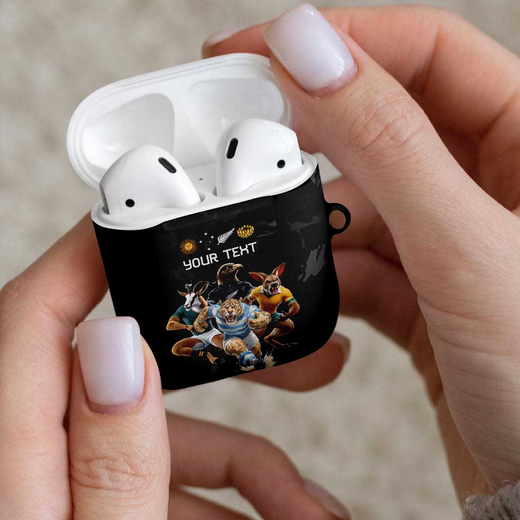 Custom Rugby Southern Hemisphere AirPods Case Argentina AUNZ South Africa Mascot Black - Aussie Hoodie