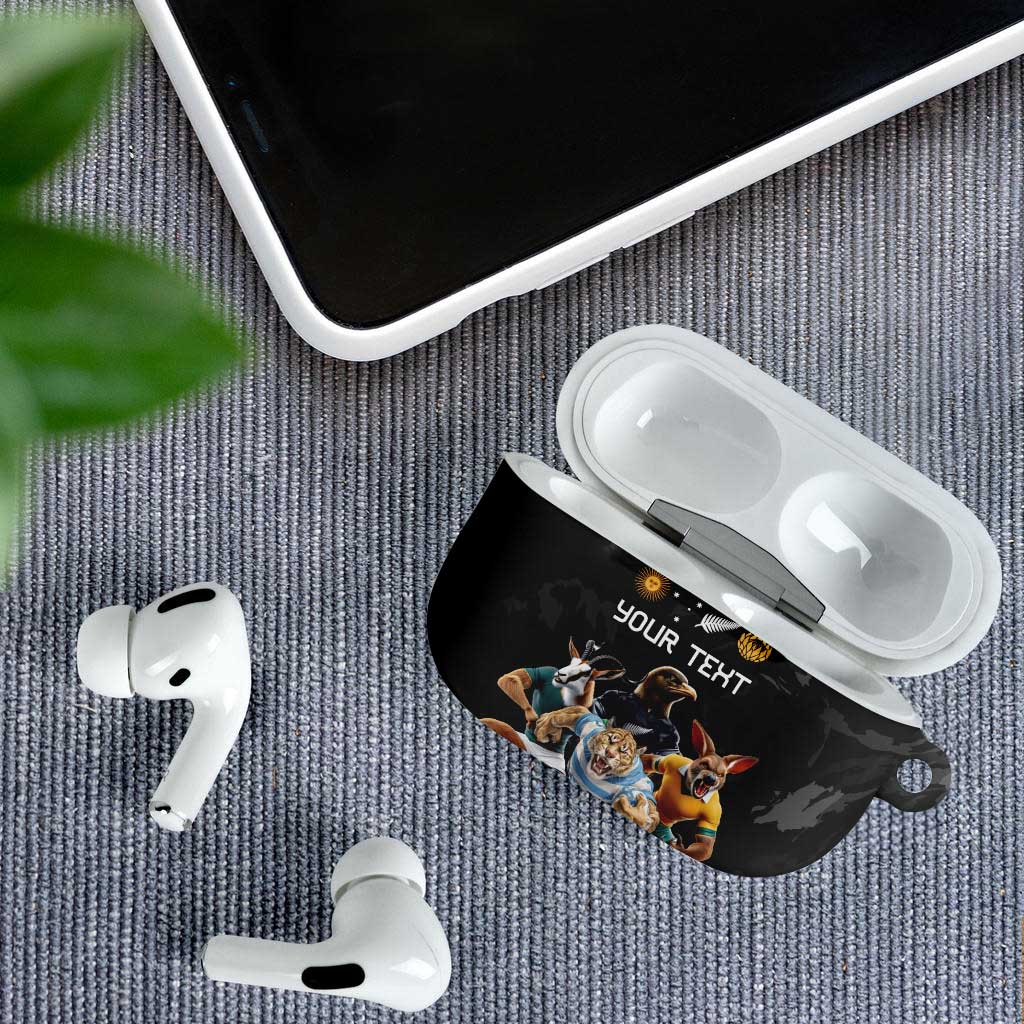 Custom Rugby Southern Hemisphere AirPods Case Argentina AUNZ South Africa Mascot Black - Aussie Hoodie