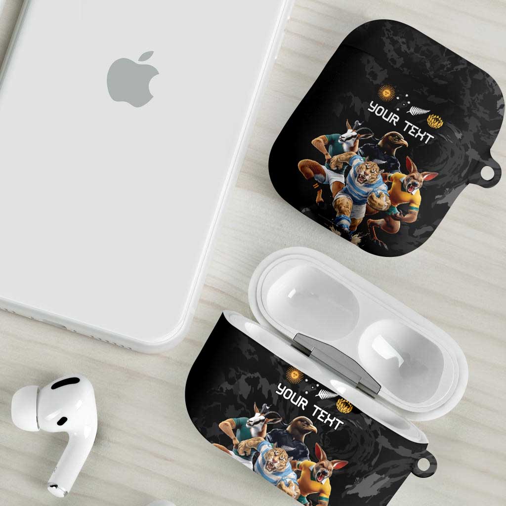Custom Rugby Southern Hemisphere AirPods Case Argentina AUNZ South Africa Mascot Black - Aussie Hoodie