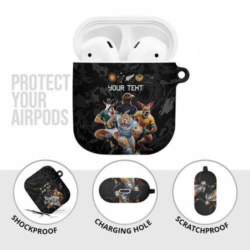 Custom Rugby Southern Hemisphere AirPods Case Argentina AUNZ South Africa Mascot Black - Aussie Hoodie