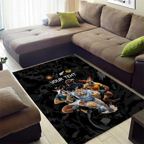 Custom Rugby Southern Hemisphere Area Rug Argentina AUNZ South Africa Mascot Black - Aussie Hoodie